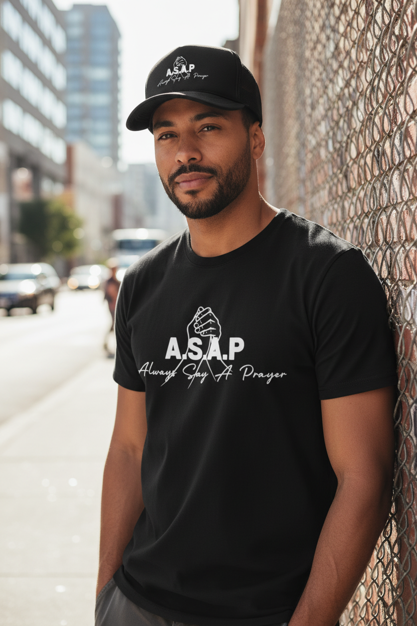 Black Trucker Hat - Male Model